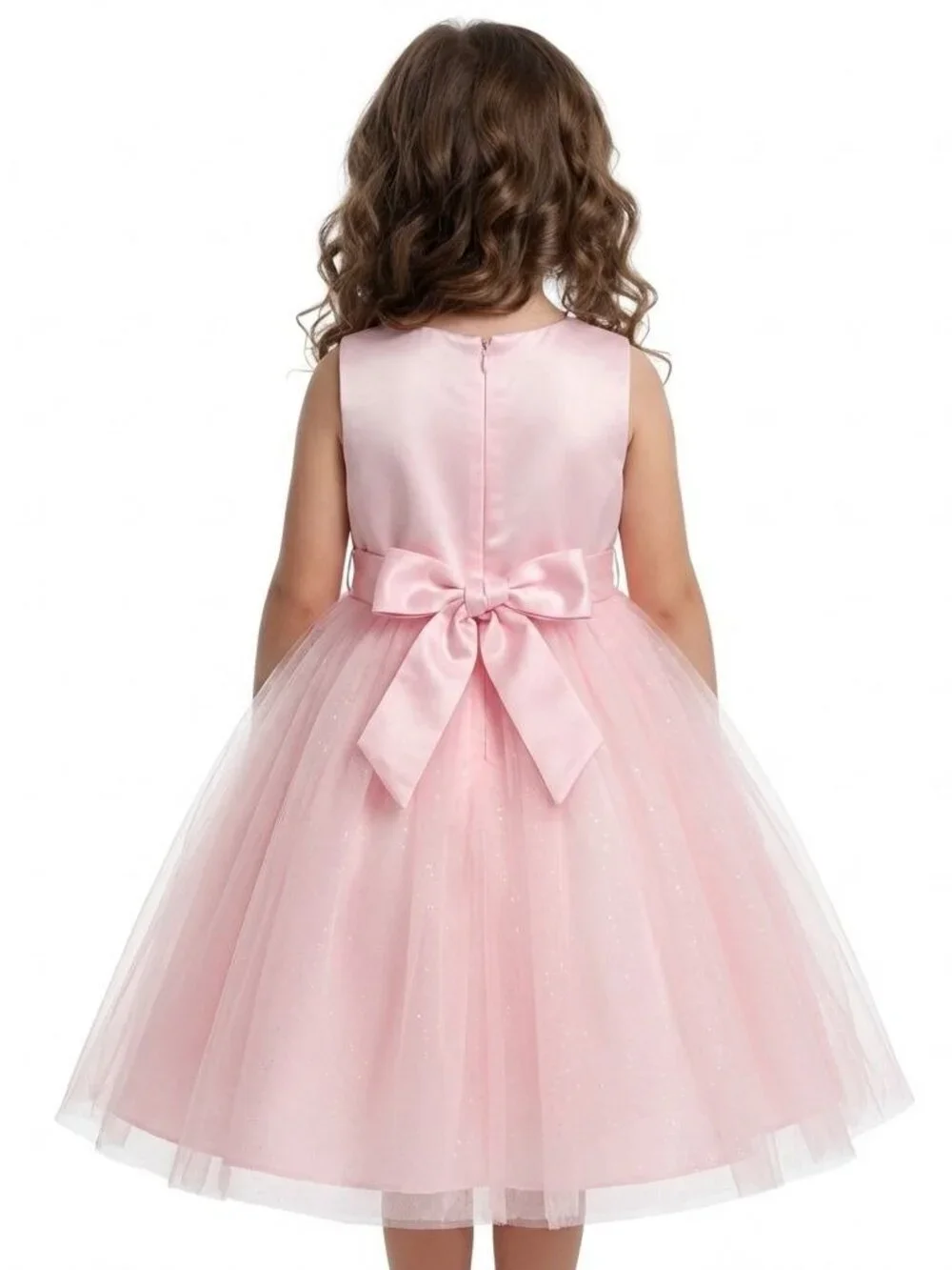 Girls Pink Party Dress Floral Embroidered Tulle Flower Petal Hem Birthday